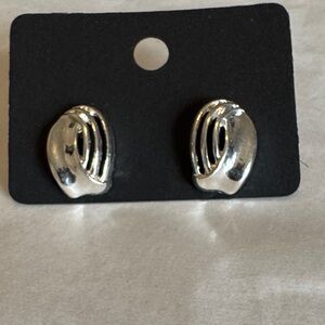 Elegant Three Split Silver Tone Post Earrings